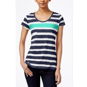 Style & Co Sport White & Blue Stripe T-Shirt Size Petite Medium